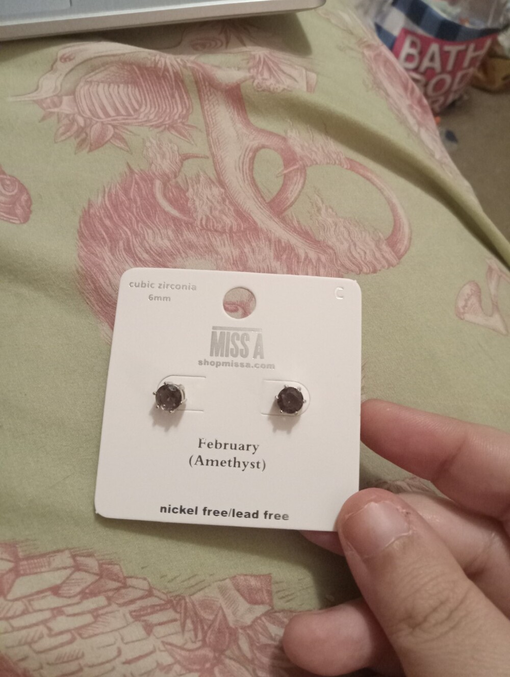 NWOT Women's Cubic Zirconia February Birthstone Amethyst Stud Earrings